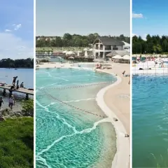 Letnie wypoczynek nad wodą. Ludzie kąpią się i opalają na plażach i pomostach. Wspaniałe jeziora małopolskie oferują relaks i ochłodę w upalne dni.