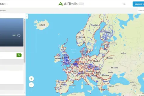 Mapa Europy z zaznaczonymi szlakami rowerowymi. Możesz zaplanować własne trasy rowerowe.