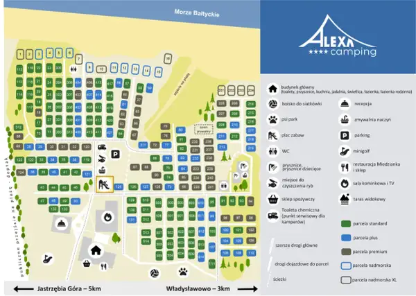 Mapa kempingów nad morzem bałtyckim. Znajdź idealne miejsce na wakacje, od parceli standard po nadmorskie.